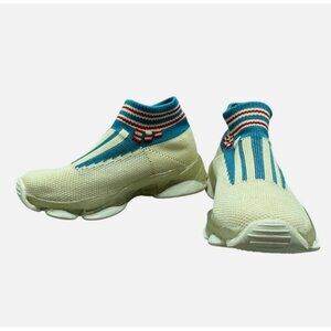 Cream & Blue Sock Sneakers With Red Stripe Details kids size 29 6 years READ